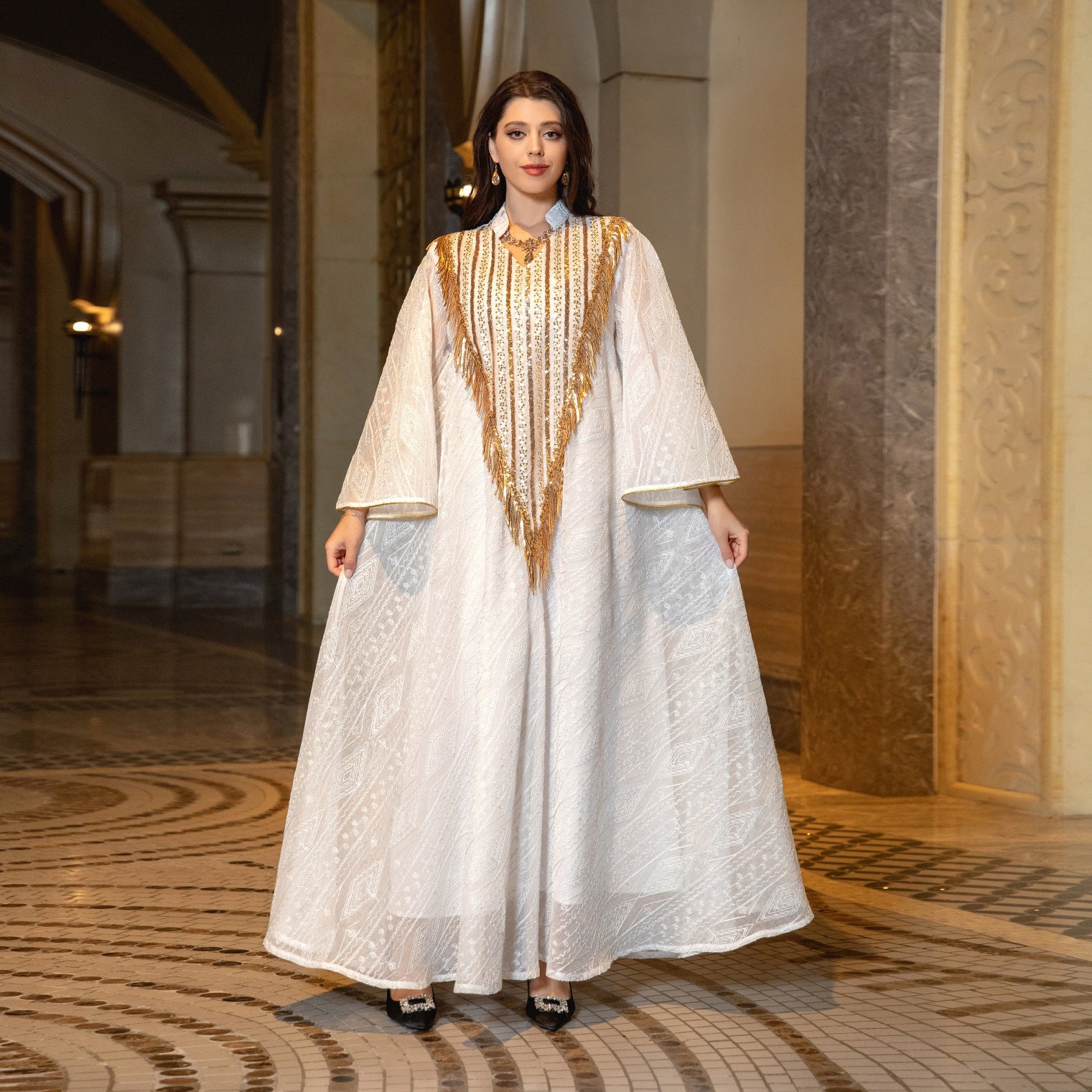 Elegant Festival Evening Dress with Embroidered Sequins for Arabic Events